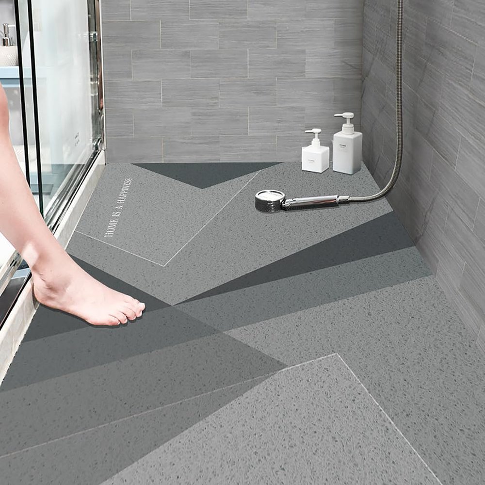 Pevfeciy PVC Shower Mat 70 x 150 cm, Geometric Marble Pattern