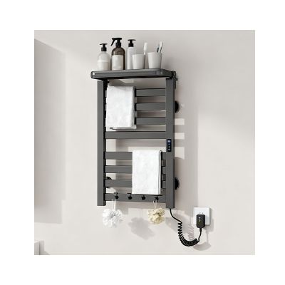 WRJAHCG Electric Wall-Mounted Towel Warmer with Timer, Thermostat and Folding Shelf, Gray