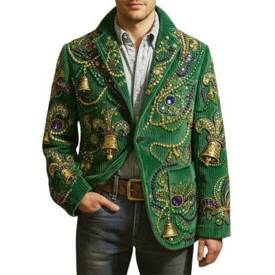 Men's Green Corduroy Patchwork Blazer, Size M