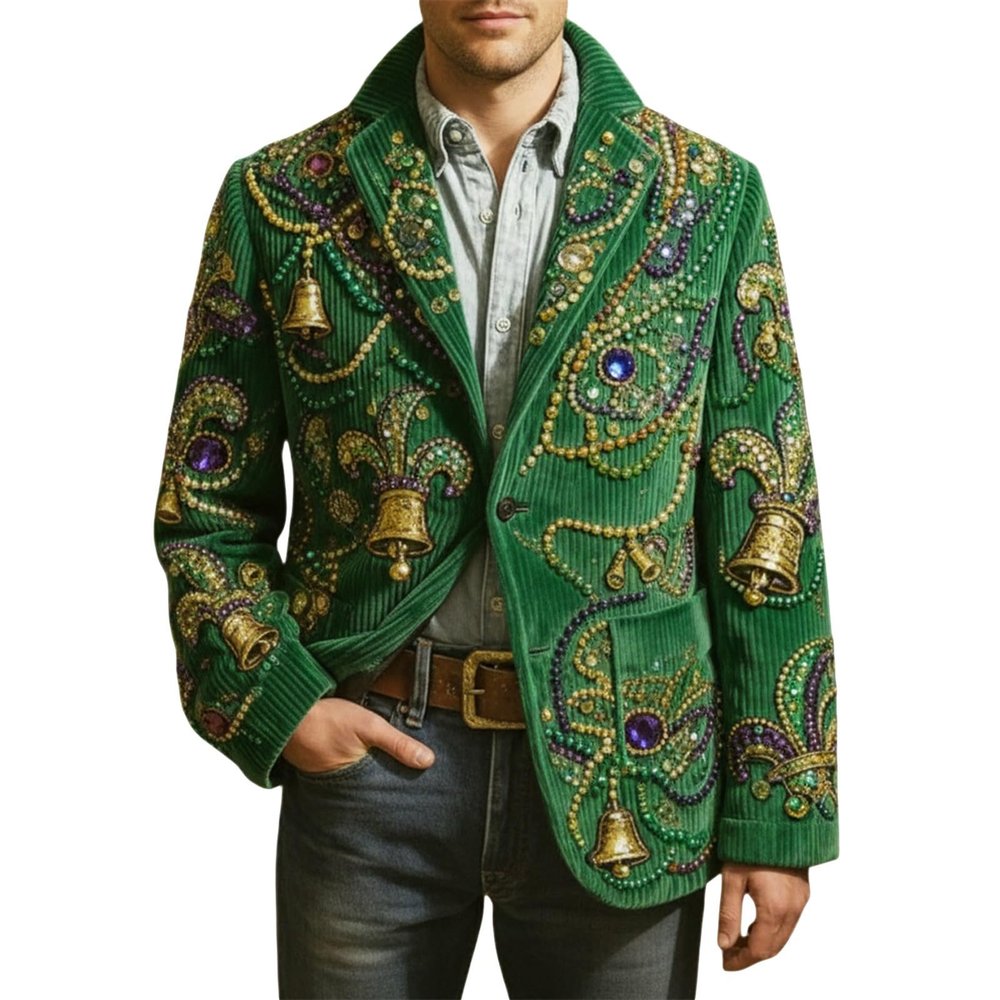Men's Green Corduroy Patchwork Blazer, Size M