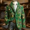 Men's Green Corduroy Patchwork Blazer, Size M view 3