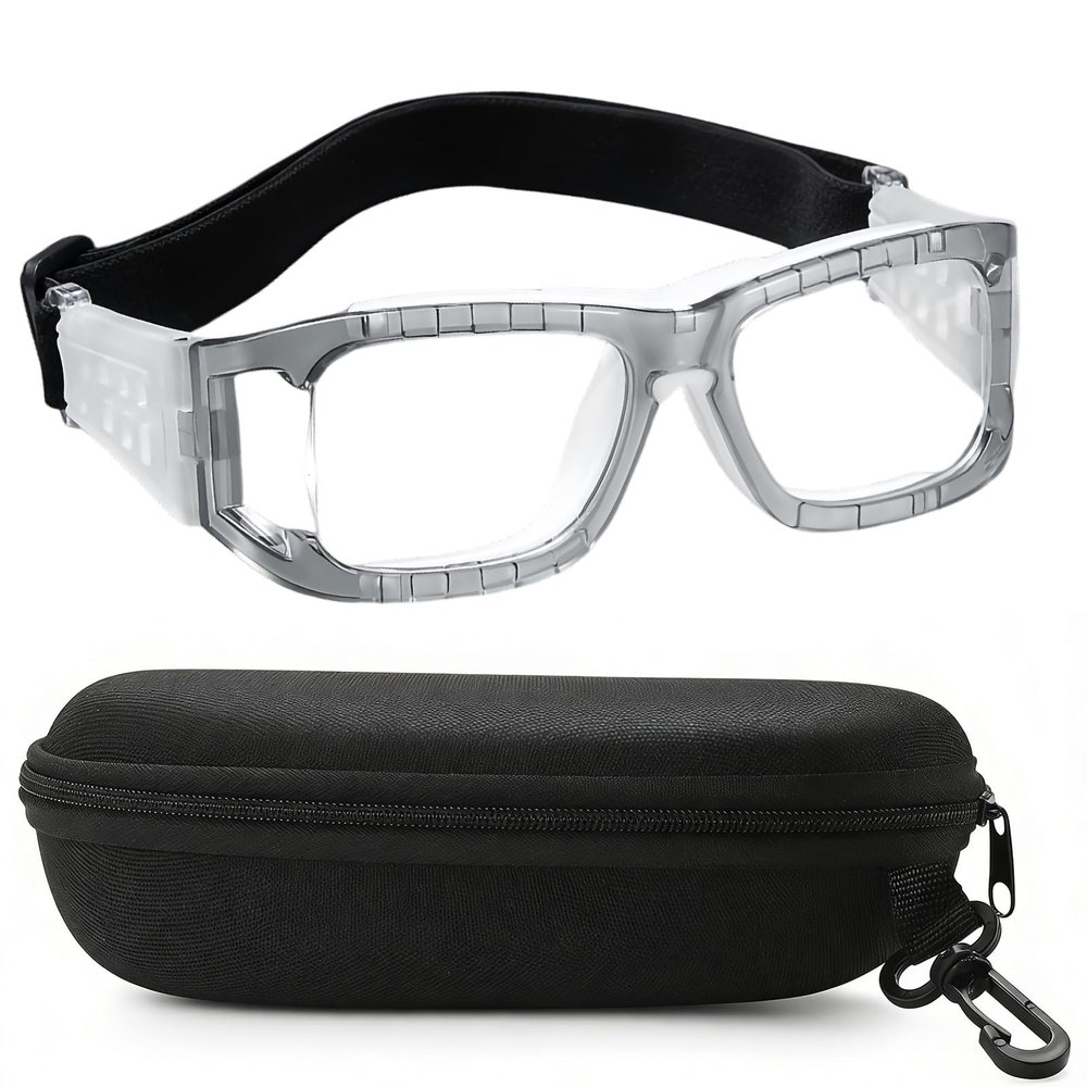 Yuziwi Sports Glasses, Impact-Resistant Protective Eyewear with Adjustable Headband for Basketball, Soccer & Outdoor Activities (1.67 Gray -7.5 D)