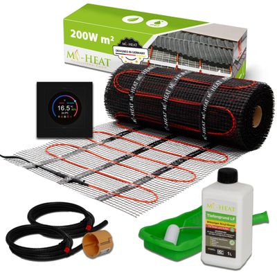 Mi-Heat Electric Underfloor Heating 200 W/m, 3.0 m Set with TH11 WiFi Thermostat, Black