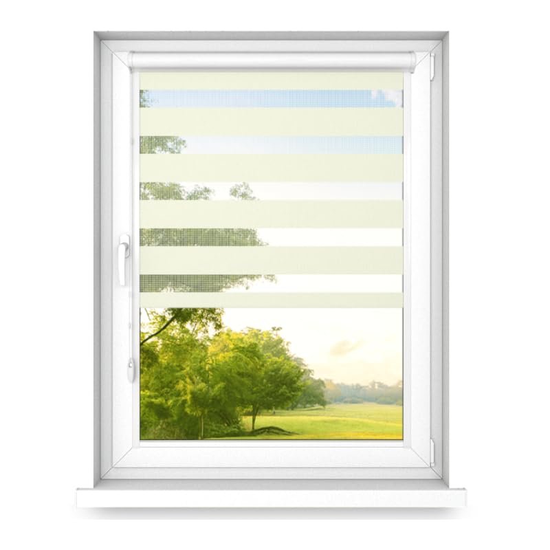 time4blinds Adhesive Zebra Roller Blind, No Drilling, Aluminum Cassette, Beige, 1300 x 1800, Right