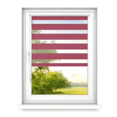 time4blinds No-Drill Double Roller Blind - Zebra Blind for Windows and Doors, Adhesive Mount, Aluminum Cassette, Light-Filtering Fabric, Red, 1400 x 1200, Right