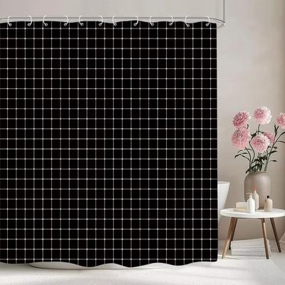 TYHKXAI Chevron Shower Curtain, Black and White Geometric Lines, Polyester, 140 x 190 cm