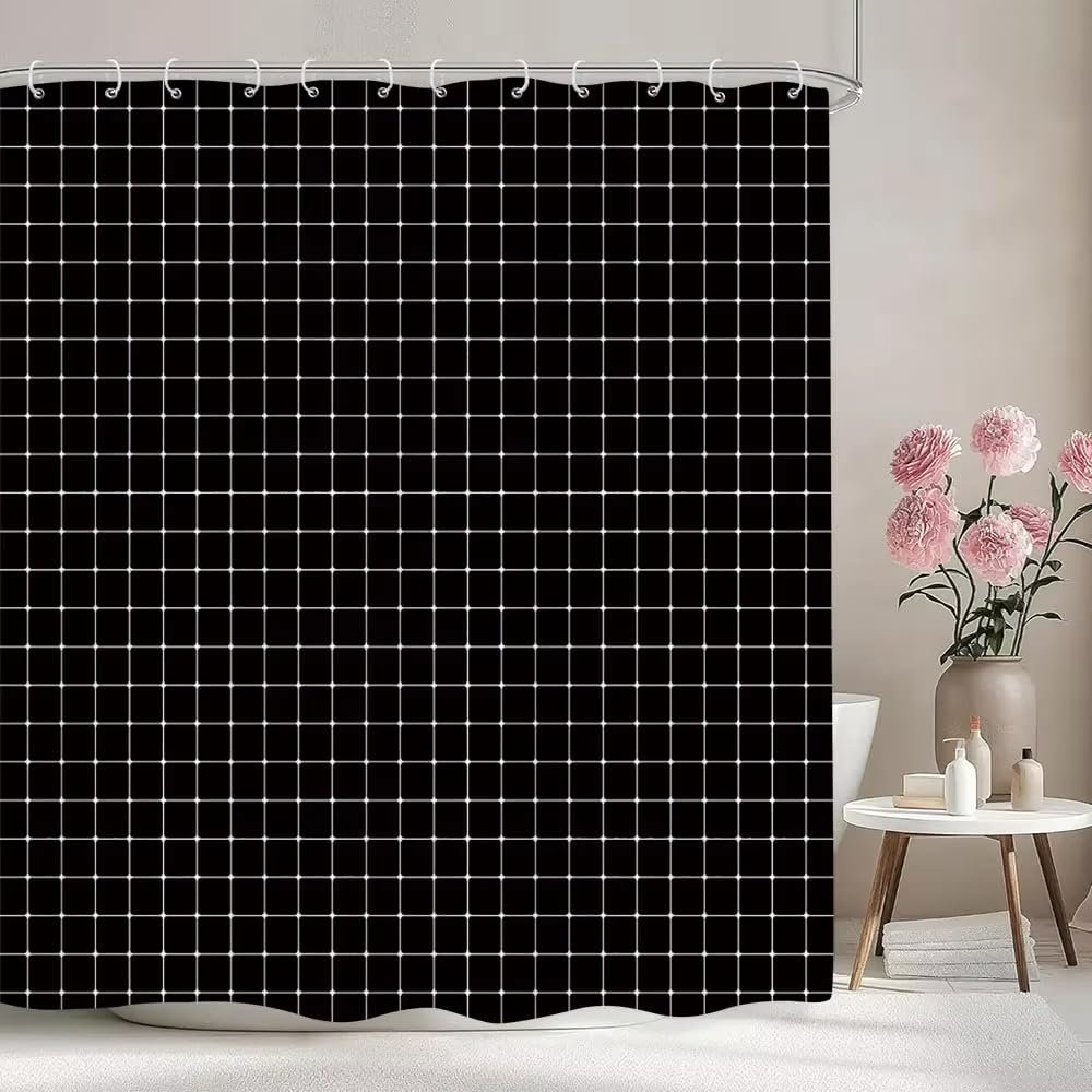 TYHKXAI Chevron Shower Curtain, Black and White Geometric Lines, Polyester, 140 x 190 cm