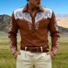 Men's Brown Cowboy Western Shirt, Long Sleeve, Size L view 3