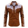Men's Brown Cowboy Western Shirt, Long Sleeve, Size L view 4