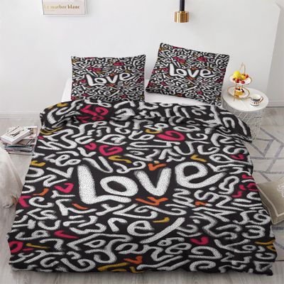 Love Bedding Set 200 x 220 cm, 3-Piece Modern Abstract Grunge Design