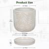 Arborus Ceramic Flower Pot, 14 cm, White, with Drainage Holes and Saucer, Embossed Leaf Design view 2