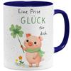 OM3 “A Pinch of Luck” Coffee Mug with Pig Design, 325 ml, Dark Blue view 1