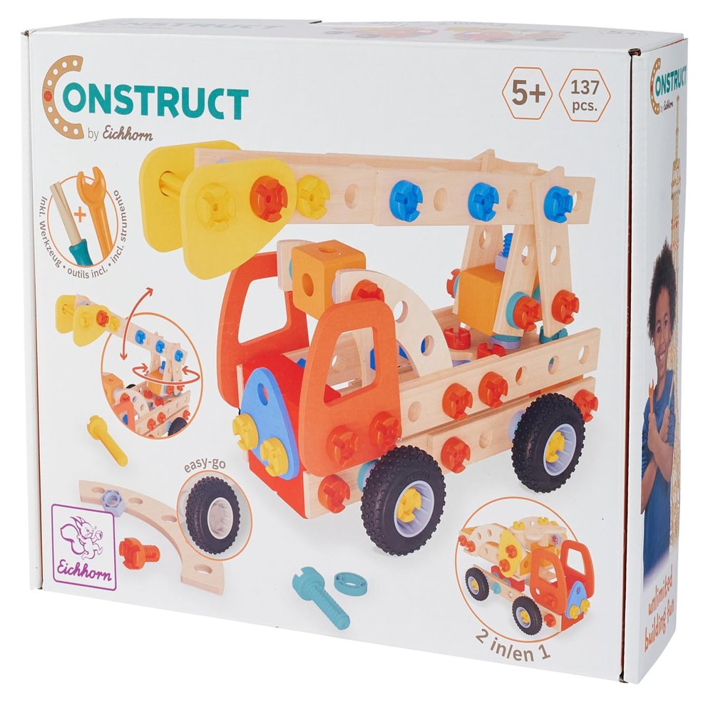 Eichhorn Construct Fire Truck, 137-Piece 2-in-1 Construction Set with Extendable Ladder, Ages 5+