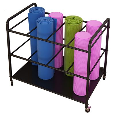 Yoga Mat Storage Rack with Wheels, Metal Organizer for 12 Mats