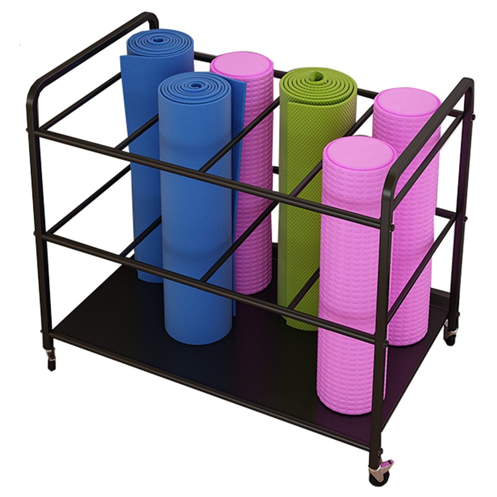 Yoga Mat Storage Rack with Wheels, Metal Organizer for 12 Mats