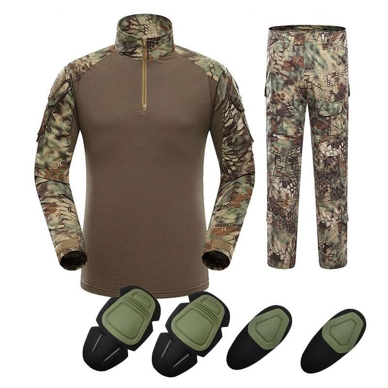 PBTMCD Tactical Combat Uniform Set with Integrated Elbow and Knee Pads for Hunting and Airsoft, Mandrake, XL