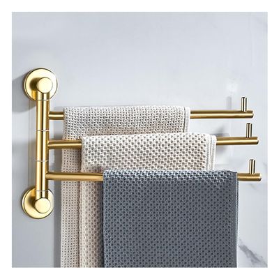 Gold Wall-Mounted Swivel Towel Rack with 3 Folding Arms