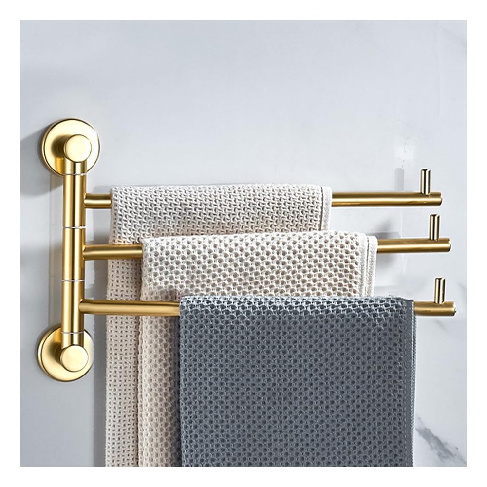 Gold Wall-Mounted Swivel Towel Rack with 3 Folding Arms