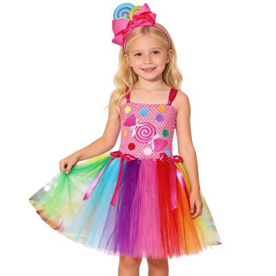 Girls' Costume Dress with Headband, Red Polka-Dot Tulle Princess Dress
