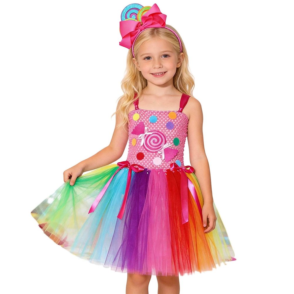Girls' Costume Dress with Headband, Red Polka-Dot Tulle Princess Dress