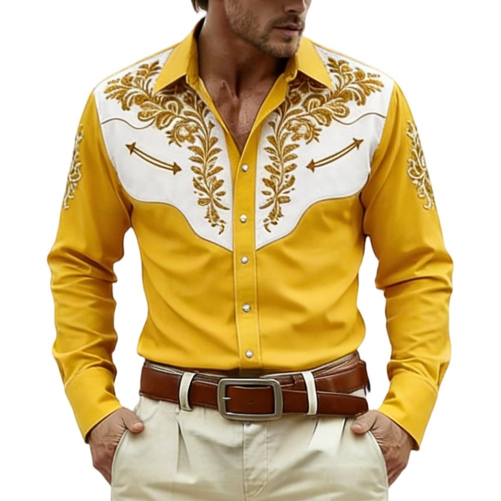 Men's Western Cowboy-Style 3D-Print Shirt, White