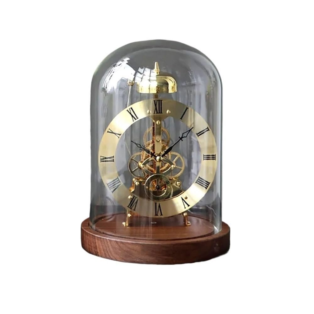 Decorative Mechanical Desk Clock, Metal and Wood, Gold