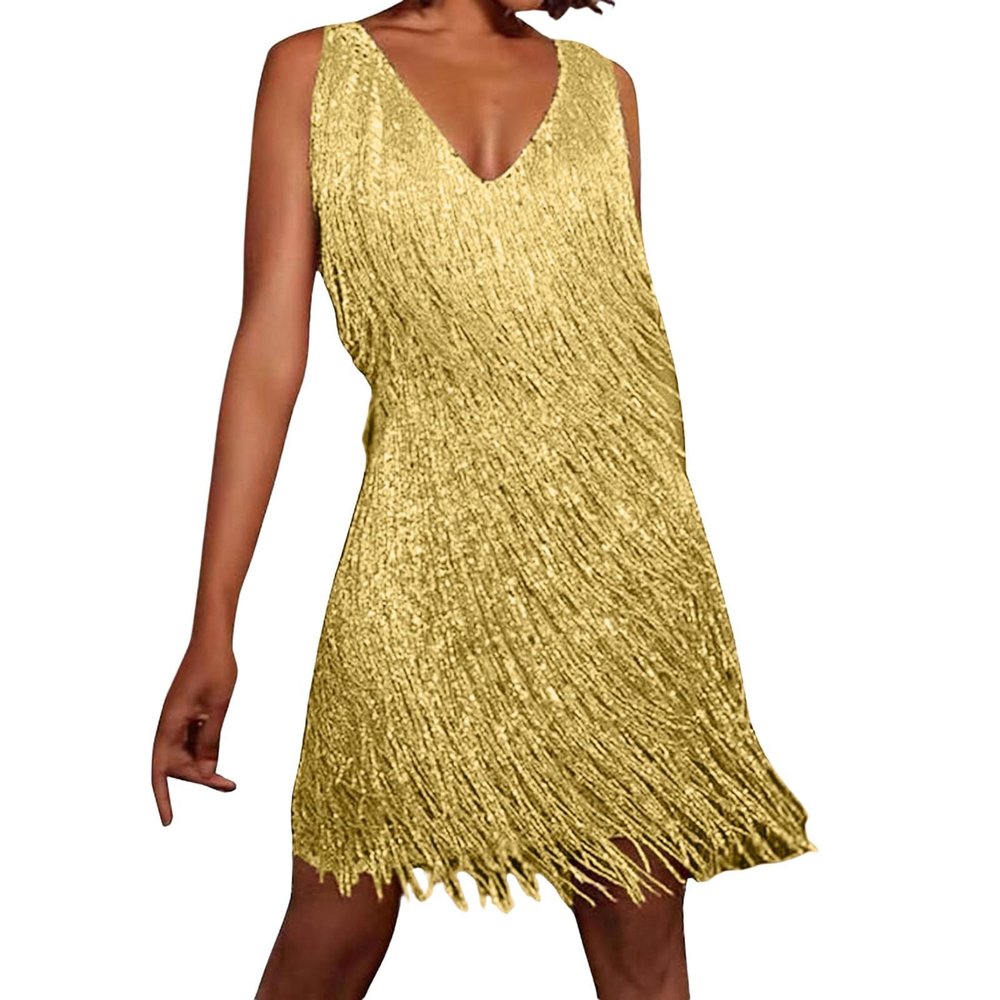 Women's V-Neck Fringe Dress, 1920s Charleston & 1970s Disco Costume