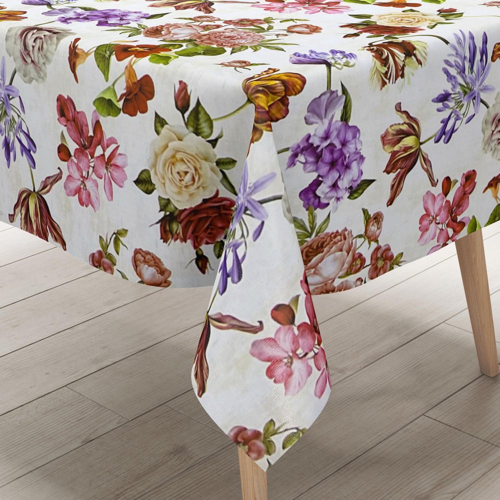 KEVKUS Oilcloth Tablecloth, 160 cm Wide, Embossed Floral Design B5031-01, Custom Size and Shape