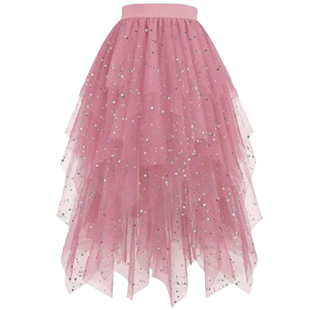 Solid-Color Women's Tulle Skirt with Star Sequins, 1950s Retro Style