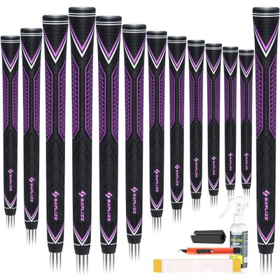 SAPLIZE CC10 High-Performance Rubber Golf Grips, Non-Slip and Shock-Absorbing, 13-Piece Set with Regripping Kit, Standard/Midsize/Jumbo, 6 Colors