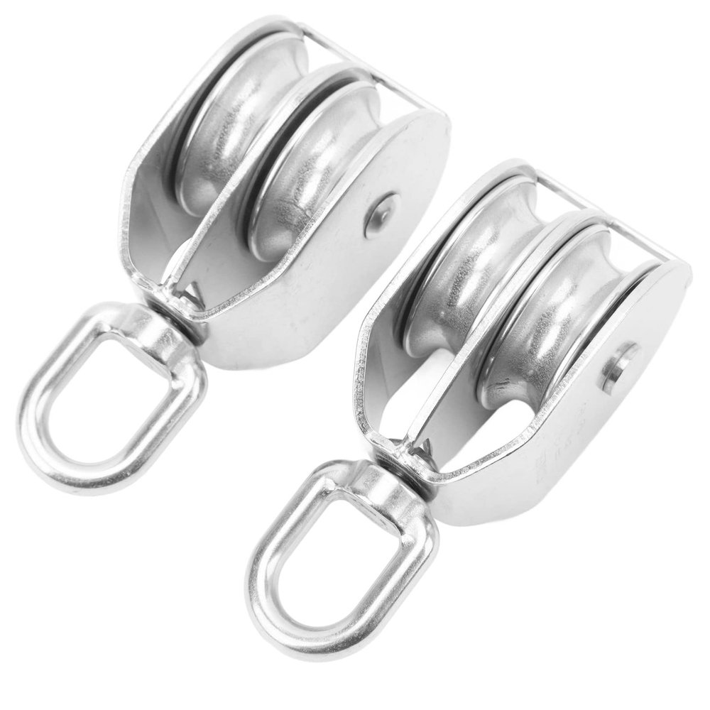 Aumotop 400 kg Load-Bearing Double Pulley Block, Heavy-Duty Stainless Steel M50 Wire Rope Pulley for Material Handling