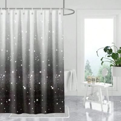 YEGRFJIS Waterproof Black-and-White Gradient Shower Curtain with Stars, 135 x 180 cm
