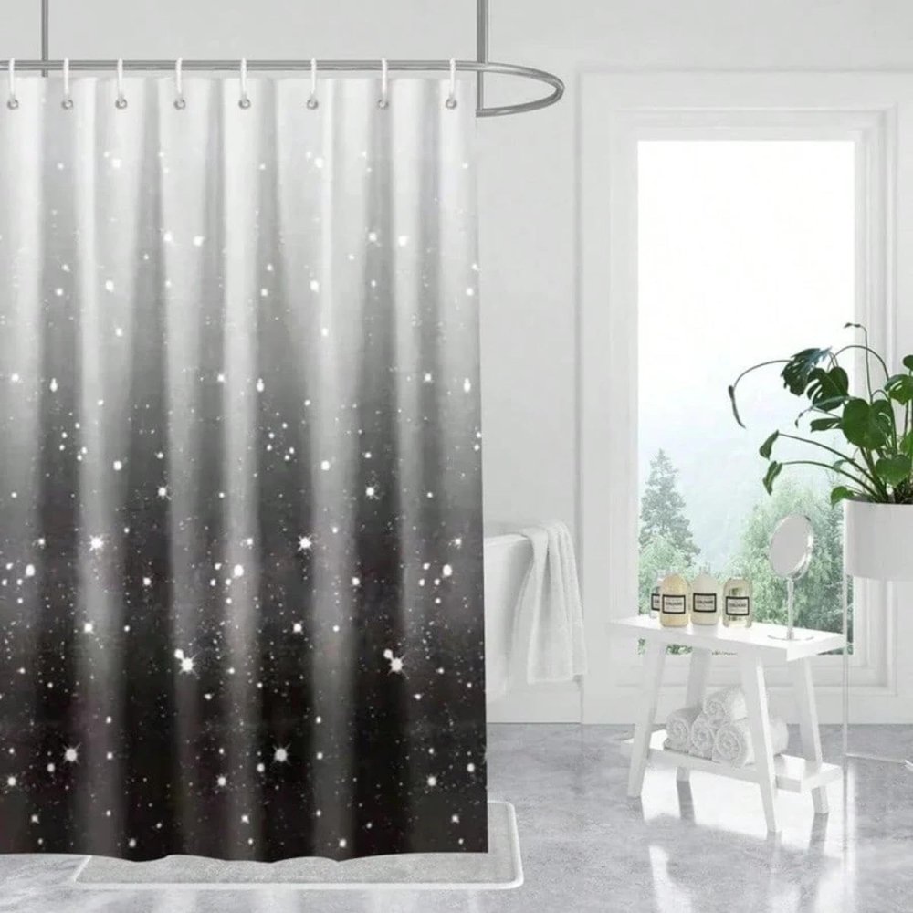 YEGRFJIS Waterproof Black-and-White Gradient Shower Curtain with Stars, 135 x 180 cm