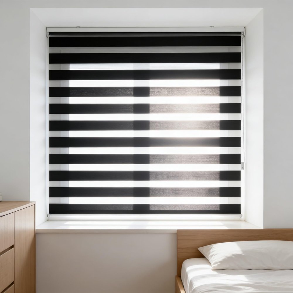 Double Roller Blind, No-Drill Clip-On, 49 x 120 cm, Black