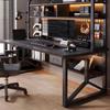 Rectangular Wooden Computer Desk with Metal Frame and Bookshelves, Black, 120 cm view 3