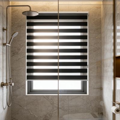 No-Drill Clip-On Double Roller Blind, 89 x 80 cm, Black, Privacy or Sheer, Wall-Mount Cassette
