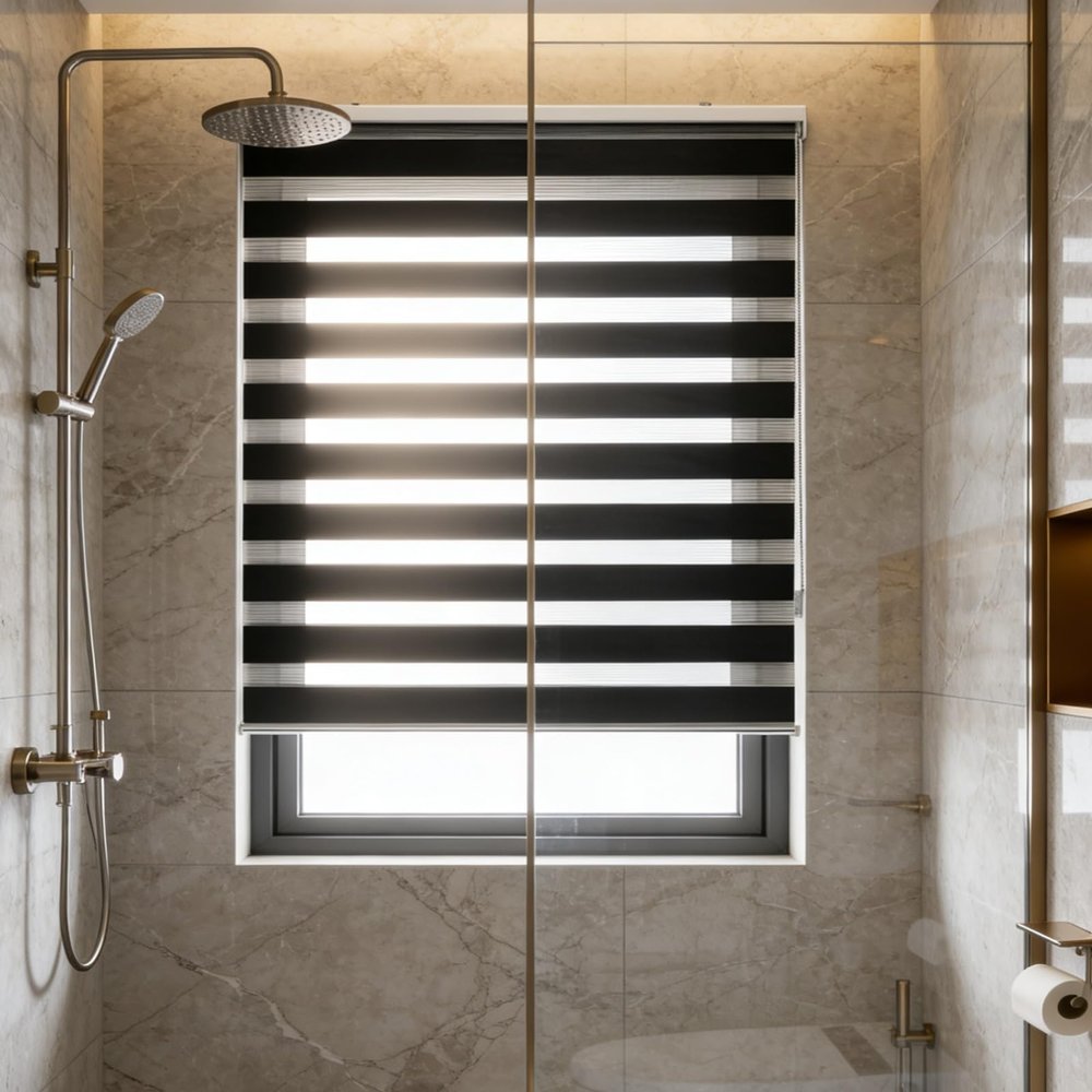 No-Drill Clip-On Double Roller Blind, 89 x 80 cm, Black, Privacy or Sheer, Wall-Mount Cassette