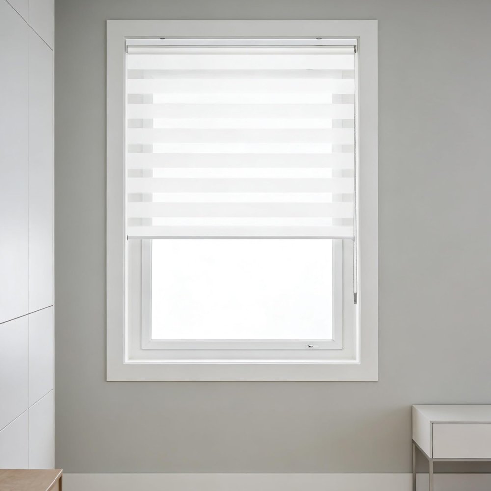 Double Roller Blind, No-Drill Clamp-Fit, 63 x 110 cm, White