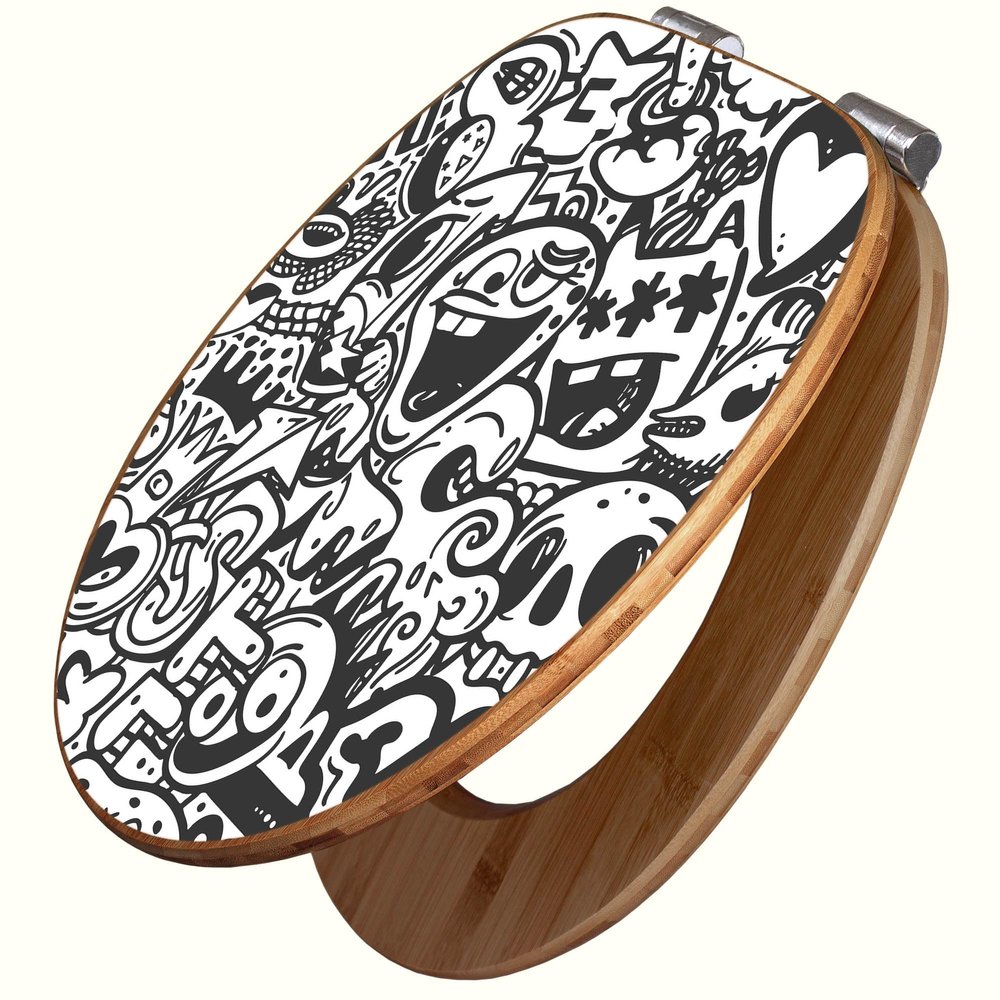 banjado Bamboo Toilet Seat with Soft-Close, 45.8 x 37.5 cm - Doodle Crazy