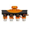 3/4-Inch Garden Hose Splitter, 4-Way/5-Way Brass-Plastic Diverter with Valves (Orange) view 1
