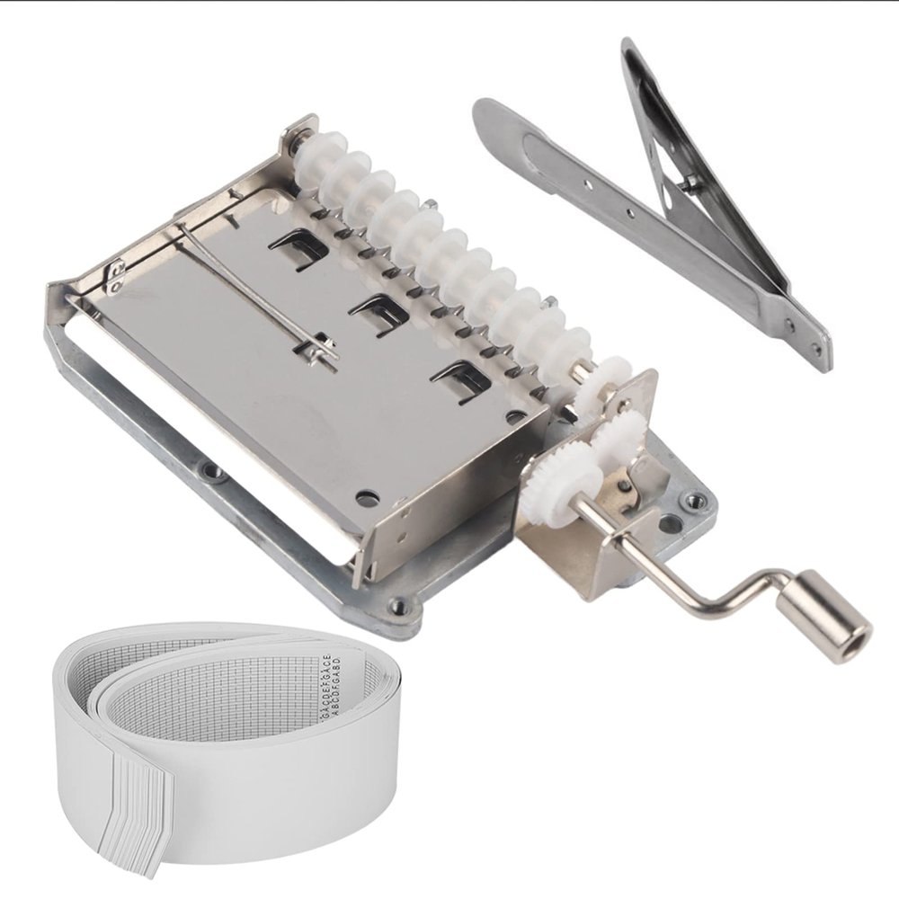 PLKYZMCDK DIY 30-Note Hand-Crank Music Box Movement Kit with Metal Hole Puncher and 20 Blank Paper Strips for Custom Melodies, Craft Gift Project for Beginners