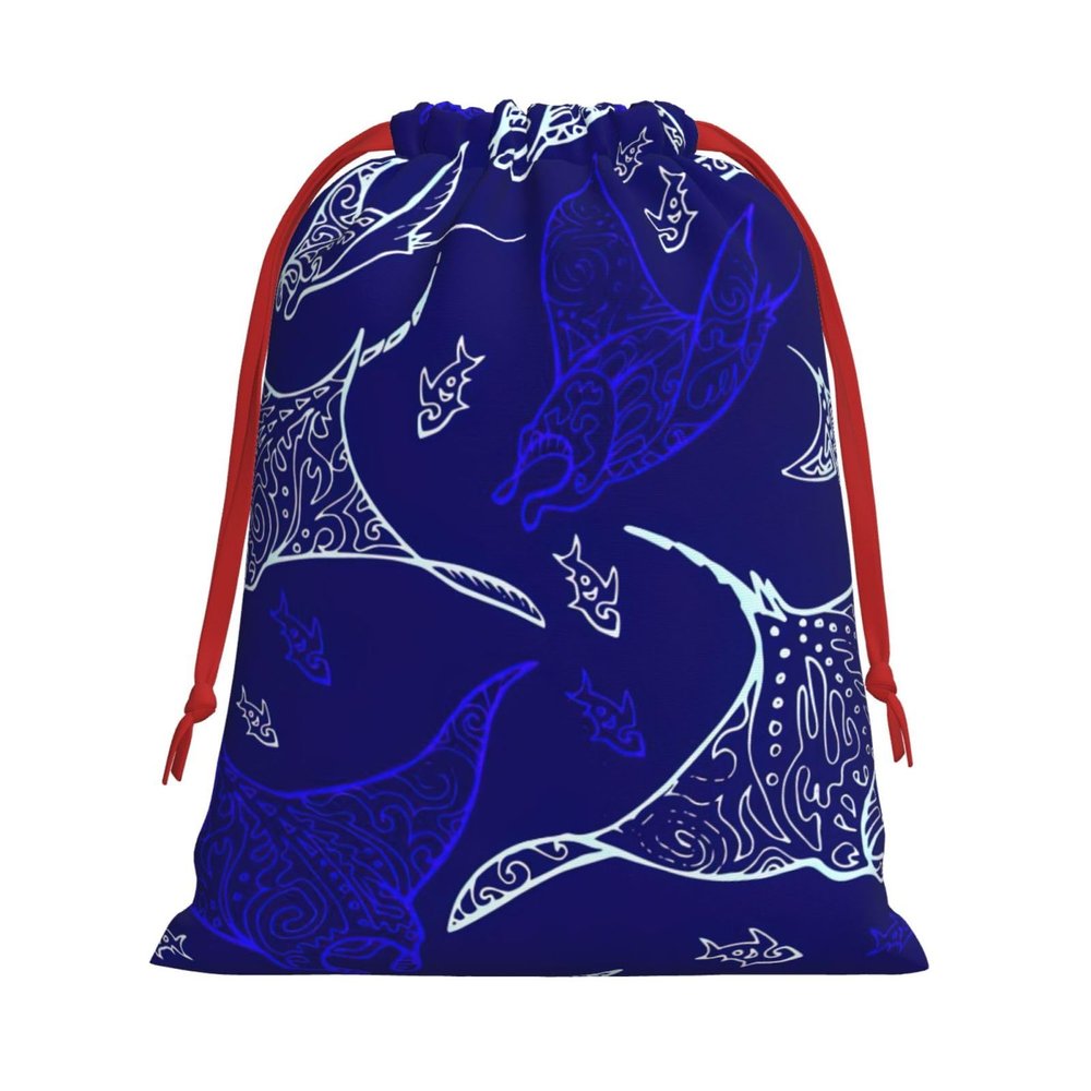 Manta Ray and Fish Print Reusable Drawstring Gift Bag