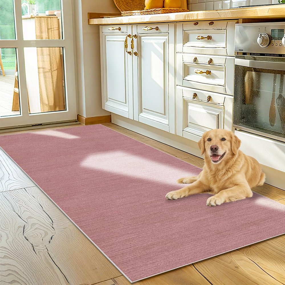 Voxirum Kitchen and Hallway Runner Rug, Washable, Non-Slip, Rose Pink, 70 x 400 cm