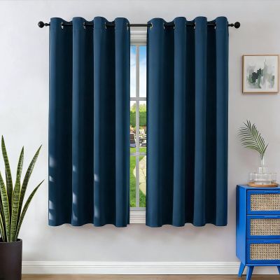 LIHUANE Thermal Blackout Curtain, Cold Protection, 220 x 130 cm, Dark Blue, Easy 1-Minute No-Drill Installation for Doors, Bathrooms and Toilets