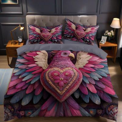 Abstract Purple Owl Valentine's Day Duvet Cover Set 220 x 240 cm, 3-Piece