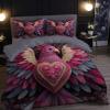 Abstract Purple Owl Valentine's Day Duvet Cover Set 220 x 240 cm, 3-Piece view 3