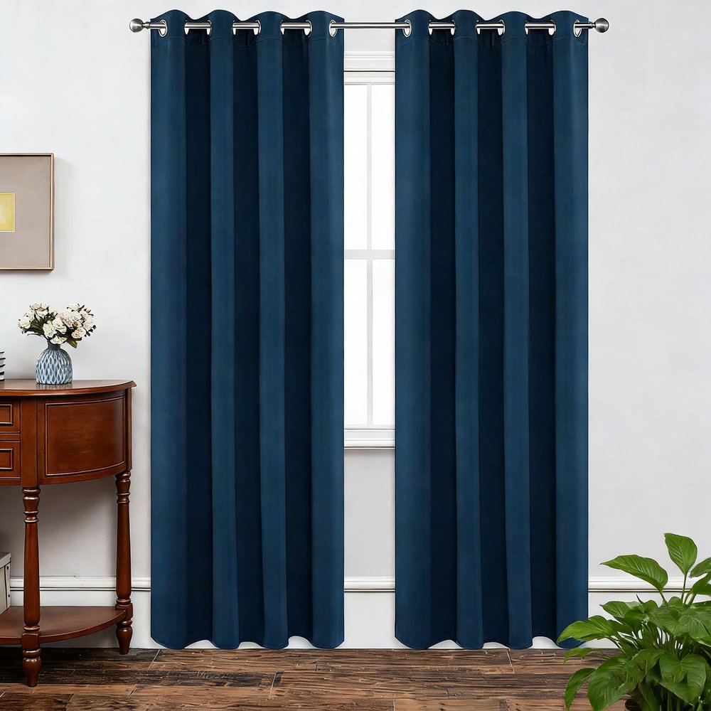 LIHUANE Blackout Curtain with Ruffle Tape, 130 x 220 cm, Dark Blue