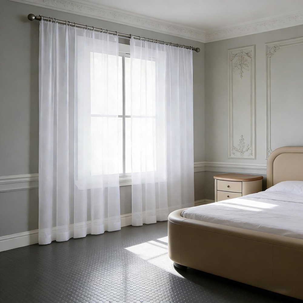XUEQXUE Sheer Curtain, White, 175 x 210 cm, Polyester, Linen Look