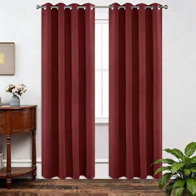 LIHUANE Gathered-Tape Blackout Curtain, 130 x 190 cm, Wine Red