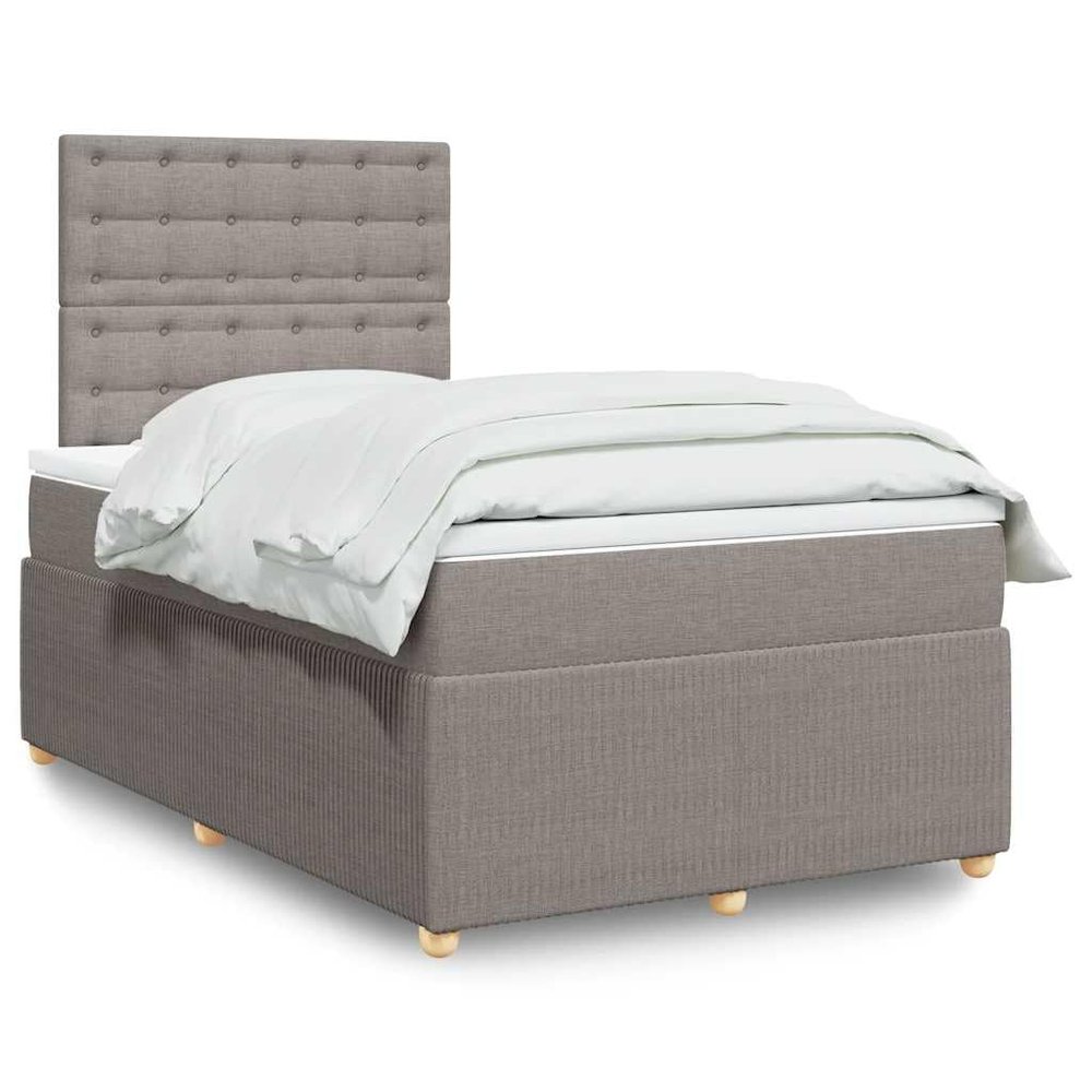 Owoxanthellate Owox Box Spring Bed 120 x 200 cm, Taupe, Pocket Springs, Topper, Adjustable Headboard